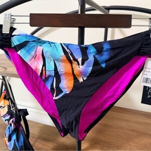 NWT La Blanca Prism Palm side shirred hipster Bikini Bottoms